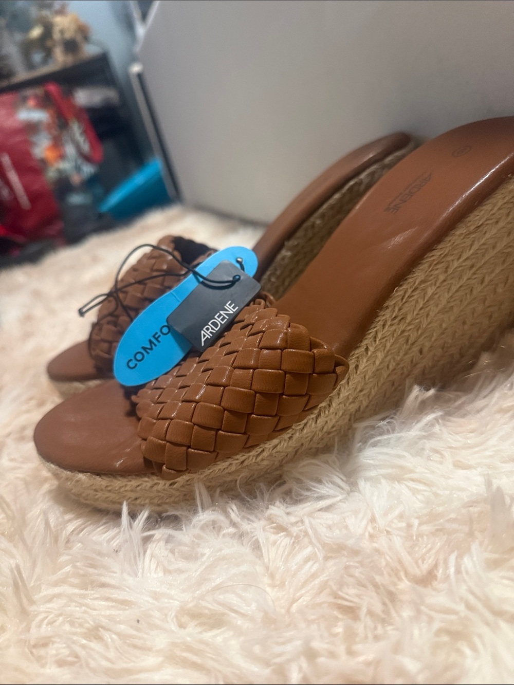 NWT Ardene Brown Woven Espadrille Wedge Slides